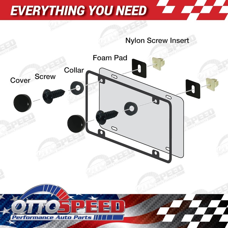 OttoSpeed Anti-Theft License Plate Screws Fastener Kit - Rustproof Black Screws, Nylon Screw Inserts, Black Screw Covers, and Anti-Rattle Foam Pads for Fastening License Plates (Black Stainless Steel) - Image 5